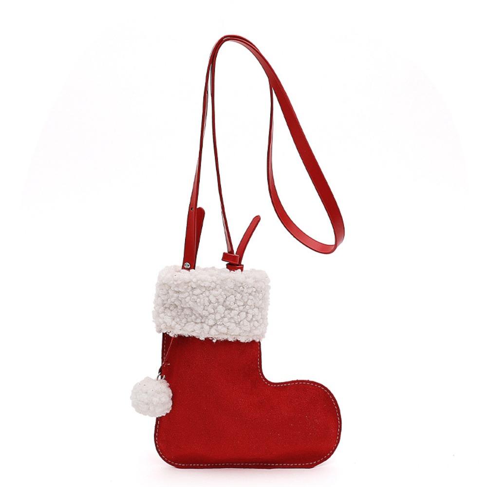 Portable Korean Style Suede Crossbody Bag LambWool Fluffy Christmas Sock Bag Phone Storage Casual Plush Boot Bag Girl