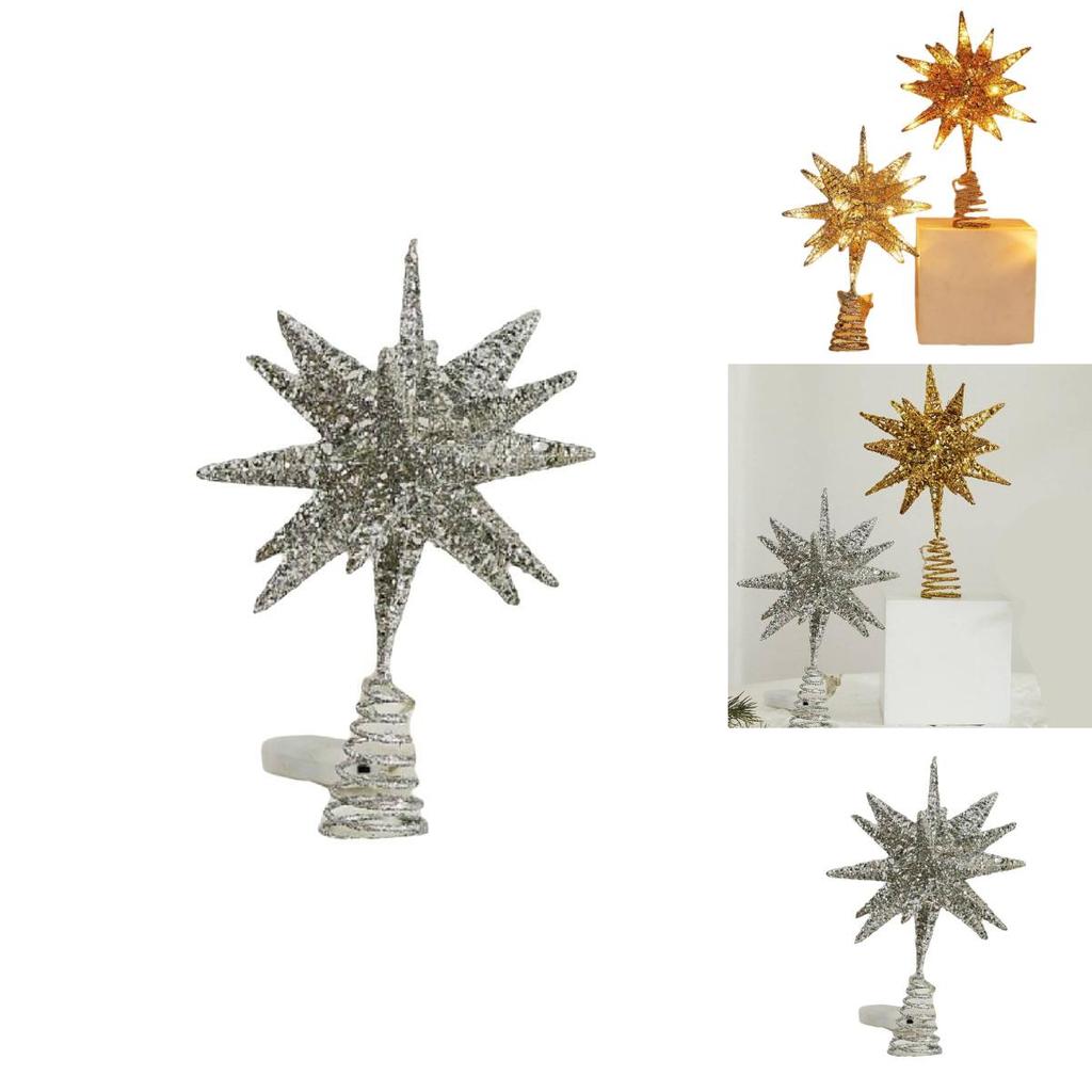 Christmas Tree Top Star Led Glitter Iron Art Decor For Holiday Celebration