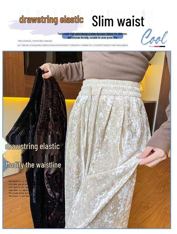 Southeast Asia Plus Size Velvet Wide-leg Pants – Casual, Stylish & Age-reducing with Drawstring