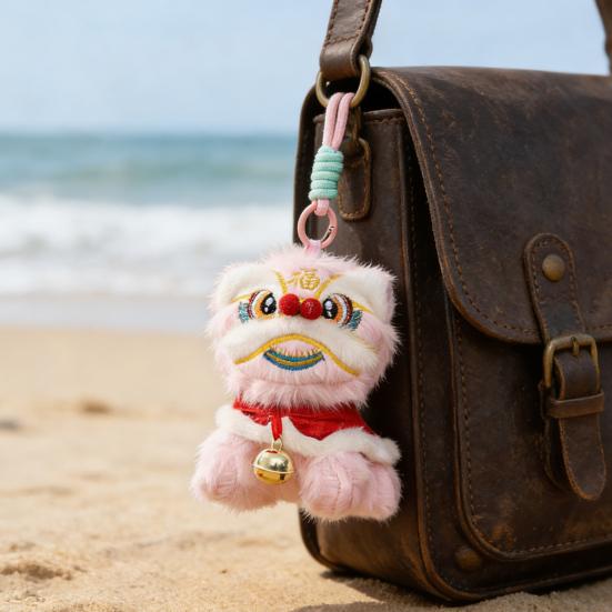 Plush Lion Dance Keychain Chinese Style Cartoon Animal Pendant Traditional Lion Dance Bag Charm New Year Gifts for Women Girls