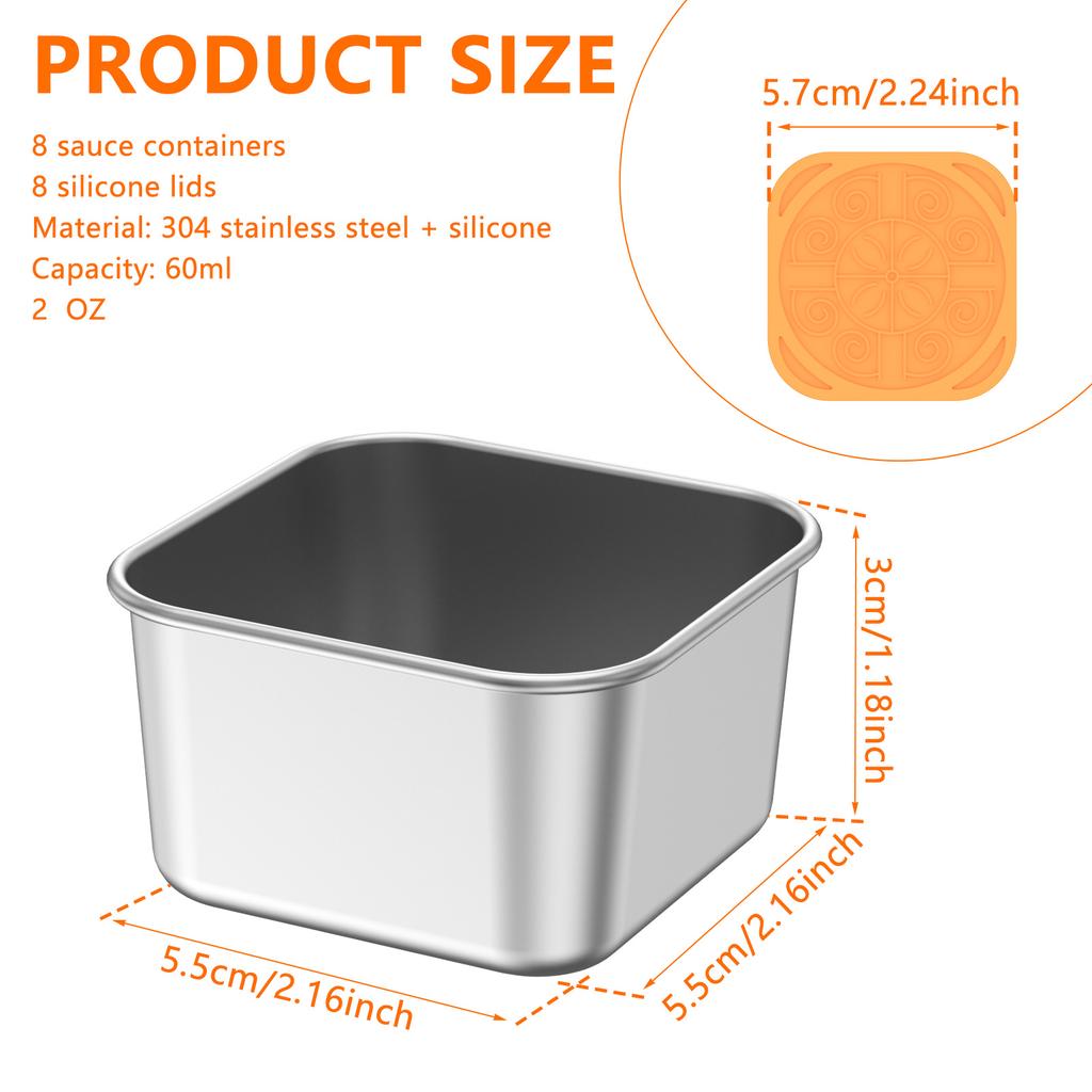 3/4/8Pcs Mini Snack Containers with Lids Stainless Steel Small Food Storage Container Portable Lunch Box Dipping Sauce Container