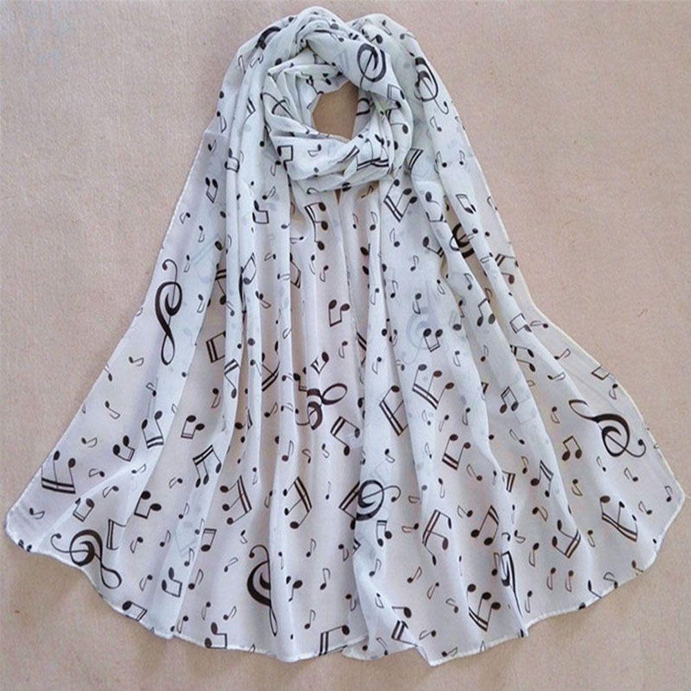 Clef Printed Women Neck Scarf Sheet Muffler Music Note Printed Scarf Chiffon Silk Scarf Shawl