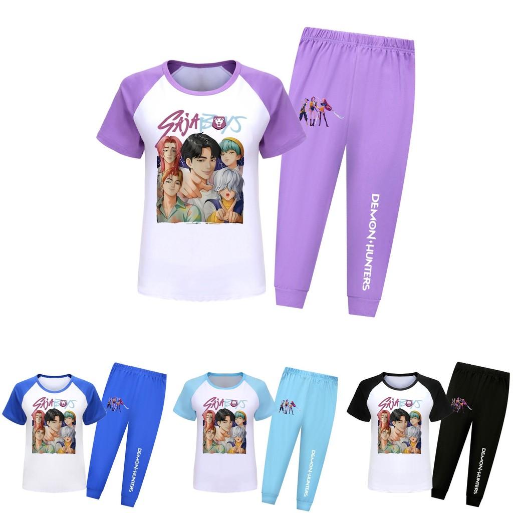 Kpop Demon Hunters Saja Jongens Patroon Kinder Katoenen Pyjamaset Met Cartoon Patroon Voor Zomer En Lente Nachtkleding