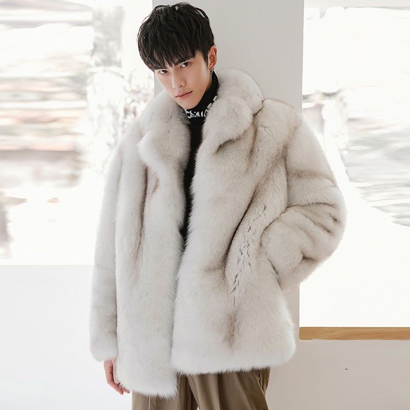 

Men s Imitation Fox Fur Coat Mid-length New Style Padded and Thickened Fur Coat Trendy Lapel Coat XXXL природний