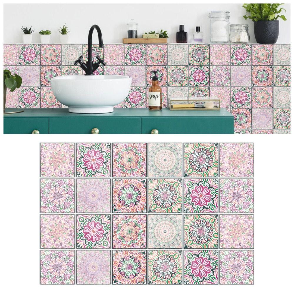 

24Pcs/Set Mandala Style Peel & Stick Art Wall Decals 10/15/20cm Tile Decoration Film Floor 10*10cm-Style G