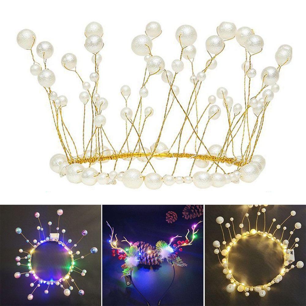 Bandeau Perle Couronne Fleur Lumineux Bandeau Guirlande LED Lumineuse Décoration Fête de Noël
