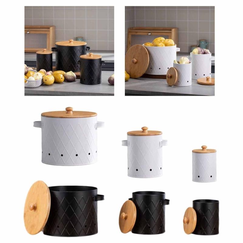 User Friendly Potato Onion Garlic Storage Bins with Bamboos Lids for Countertop Use In Restaurants and Homes
