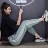 Women's Spring Summer Large Size Trousers Solid Color Elastic Waist Long Pants Slim Casual Striped Sports Pants