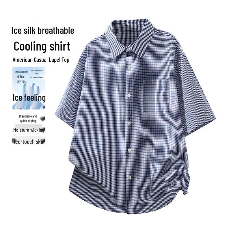 MEDE Men s Retro Plaid Short Sleeve Casual Shirt L