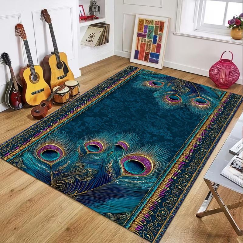 

Exotic Floor Mat Retro Peacock Feather Printed Bedroom Doormat Farmhouse Living Room Kitchen Entrance Ethnic Style Rug 40X60cm