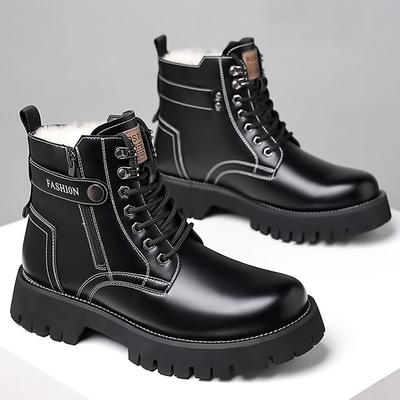 2025 Winter Shoes Mens Snow Boots Warm Plush Fashion Brand Male Ankle Boots Pure Black Non-slip Thick Sole