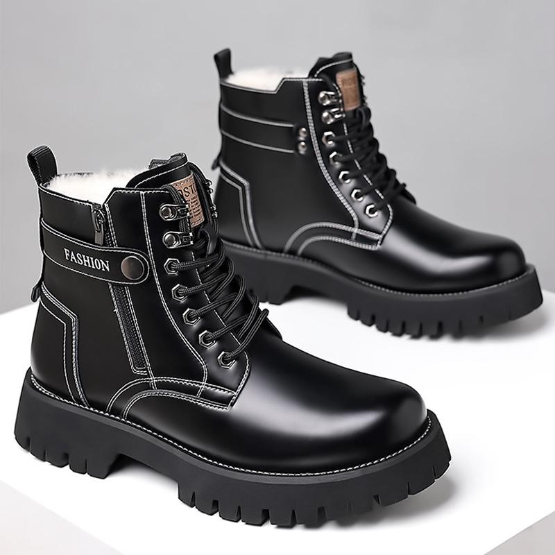 Fashion 2025 Winter Shoes Mens Snow Boots Warm Plush Fashion Brand Male Ankle Boots Pure Black Non-slip Thick Sole D582