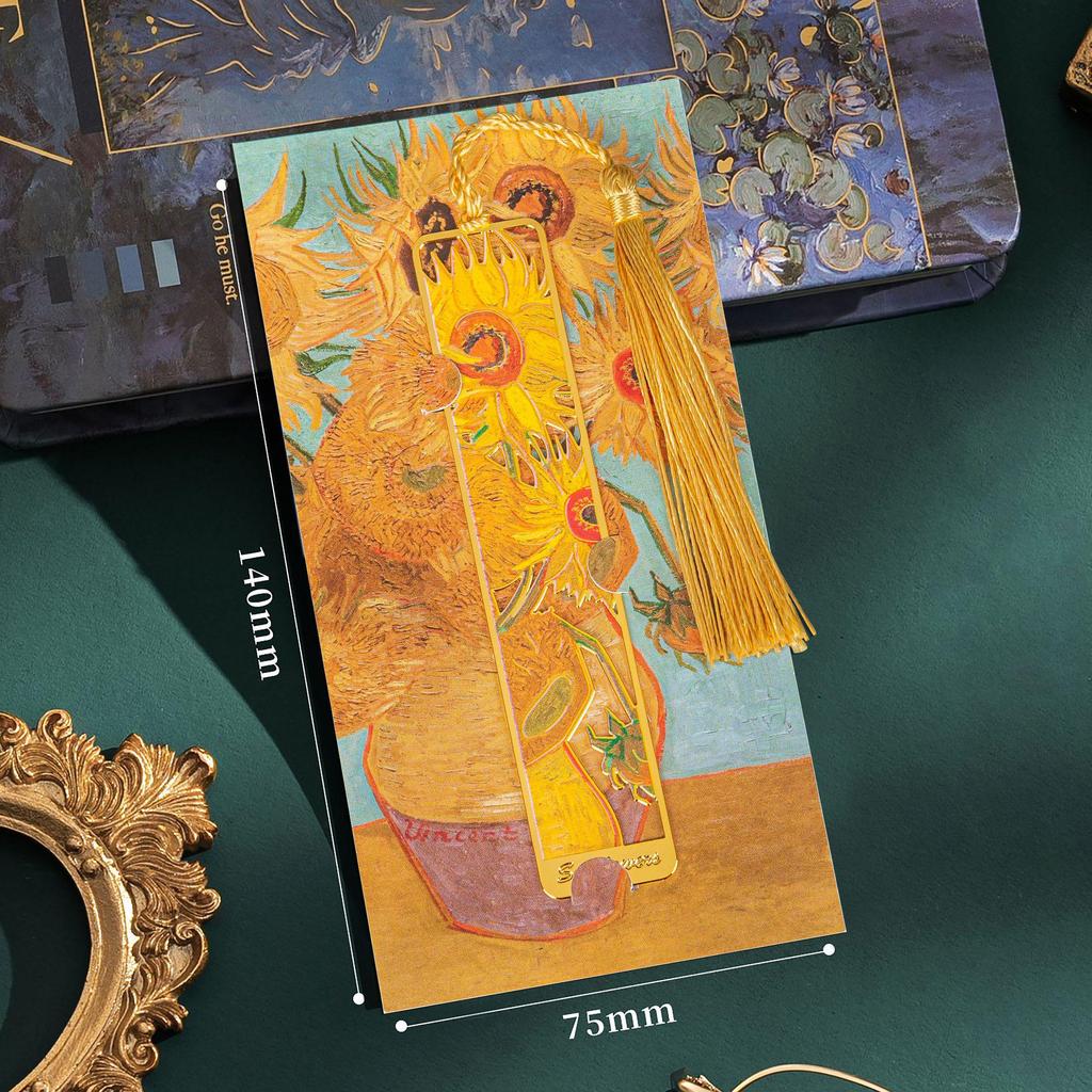 Ensemble de Marque-pages en Métal Élégant: Boîte cadeau de Nouvel An pour étudiants inspirée de la peinture à l'huile.