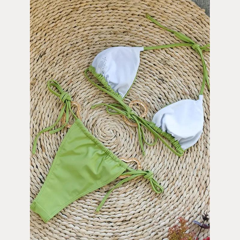 Neue Sexy Einfarbige Bikinis Push Up Bademode Damen Neckholder Set Badeanzug Strandbekleidung String Zweiteiler Badeanzug
