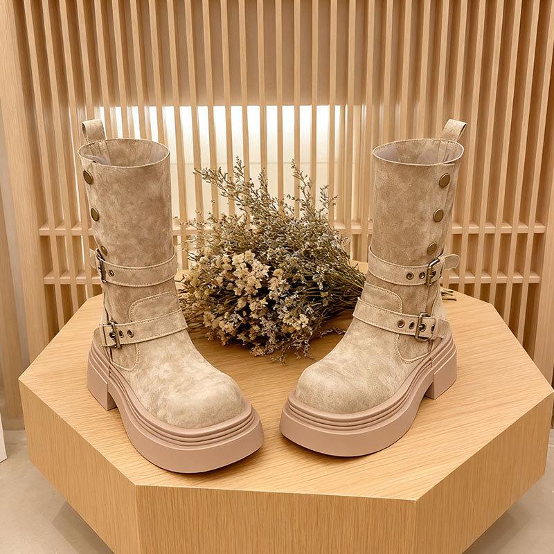 Fashion Two-wear Locomotive Martin Boots for Children, Autumn and Winter New Thick-soled Heightening Small Short Boots for Women