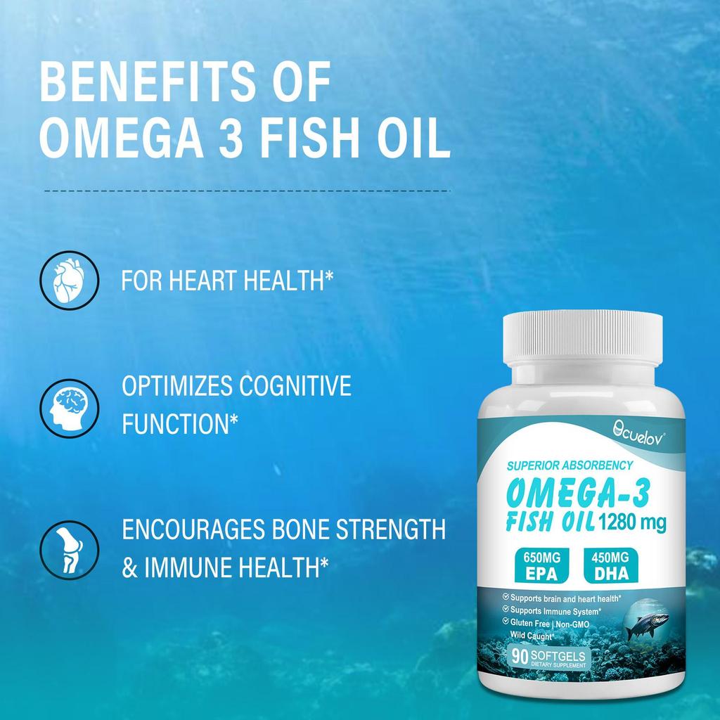 Omega 3 supplement with 1100 mg of EPA and DHA—supports brain, eye, heart, and immune system health. 90 capsules.