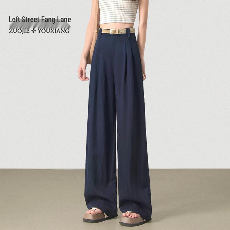 White Tencel Linen Women s High-Waisted Wide-Leg Summer Pants - Drapey Cotton Linen Straight-Leg Trousers Large
