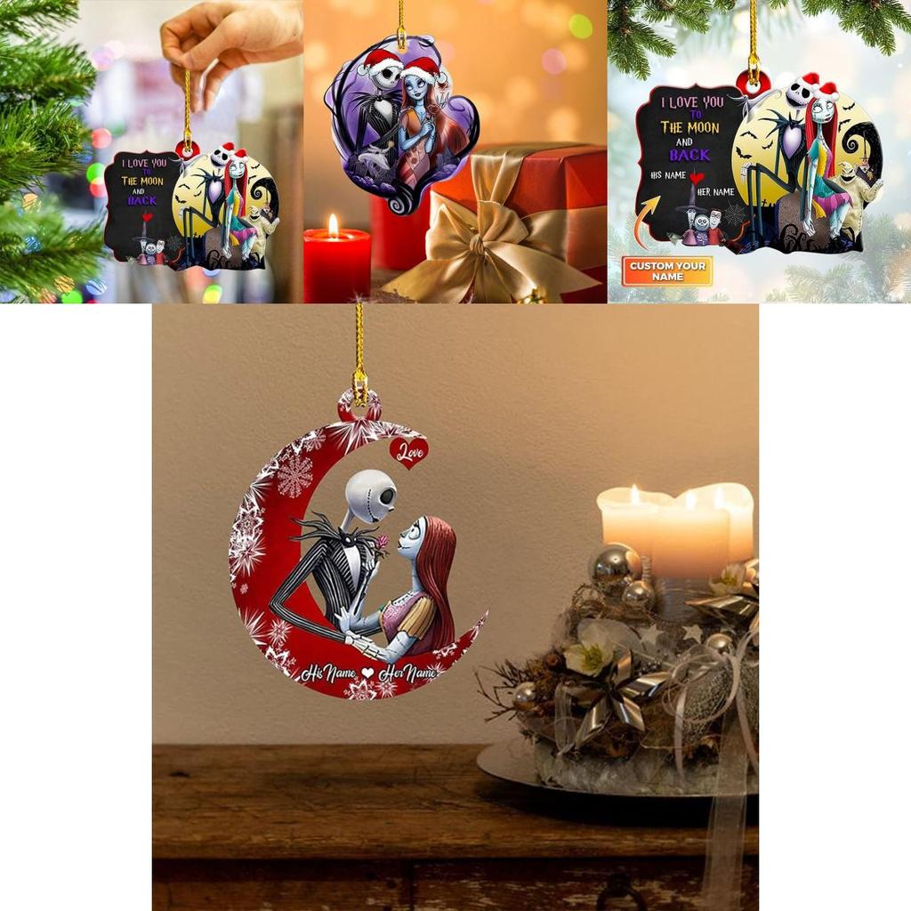 Nightmare Before Christmas Jack Sally Xmas Tree Pendant Halloween Decor Acrylic Gift