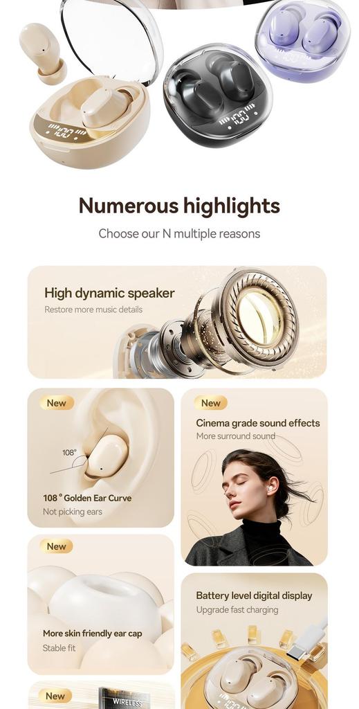 M150 Mini Noise-Cancelling Invisible Bluetooth Earbuds - Cute, Comfortable, and Truly Painless Long-Wear In-Ear Design