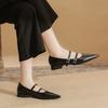 29816 [sheepskin] flat shoes women's thick heel 2025 new pointed temperament word with Mary Jane single shoes