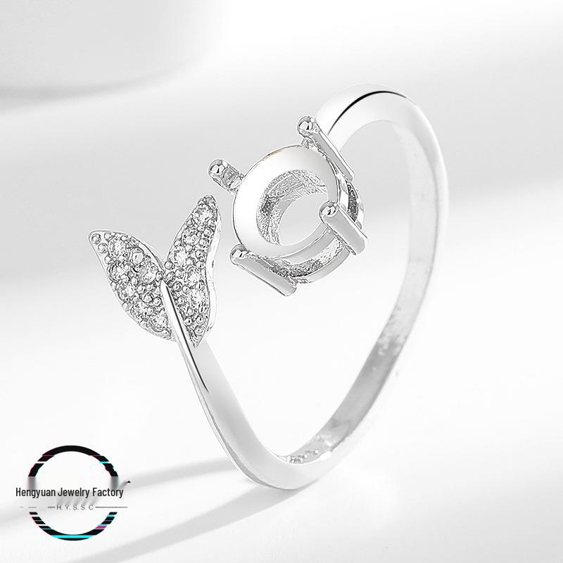 Fishtail Open Women s Ring Setting for DIY Inlay with Imitation 925 Silver Round 6mm