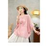 DIMANAF 2026 Estate Nuova Camicia Blusa Taglie Forti Donna Cotone Lino Vintage Ampia Maniche a Pipistrello Casual Top da Donna T-shirt