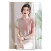 Women Summer New Ice Silk Round Neck Short Sleeve T Shirt Elegant Loose Thin Knit Top
