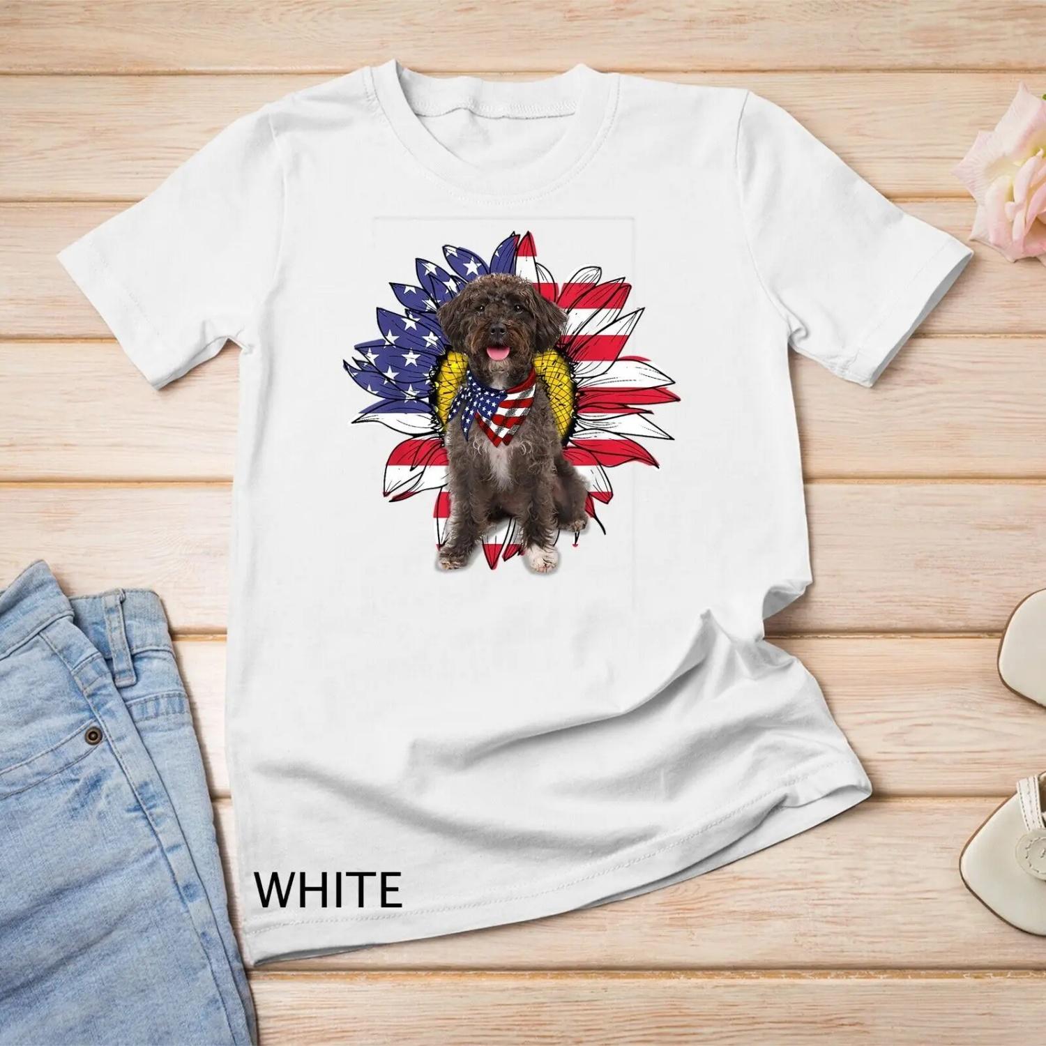 Sunflower American Flag Schnoodle Dog Lovers T shirt S
