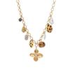 Cross Retro 18K Gold-Plated Stainless Steel Necklace with Leopard Print Plush Ball and Pearl Flower Pendant