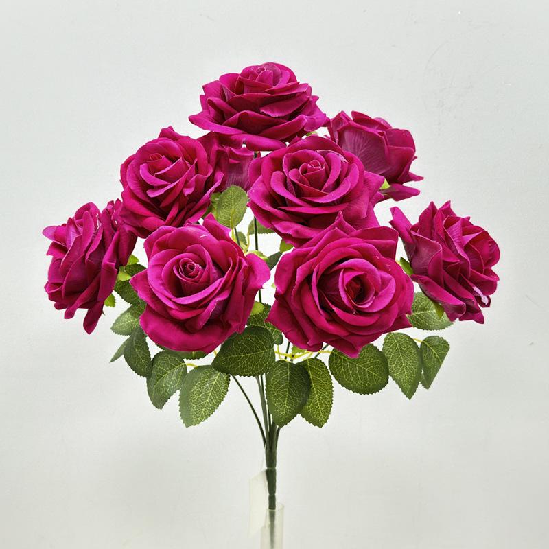 Cross Simulation 9-Head Velvet Rose Wedding & Home Decoration Artificial Flowers