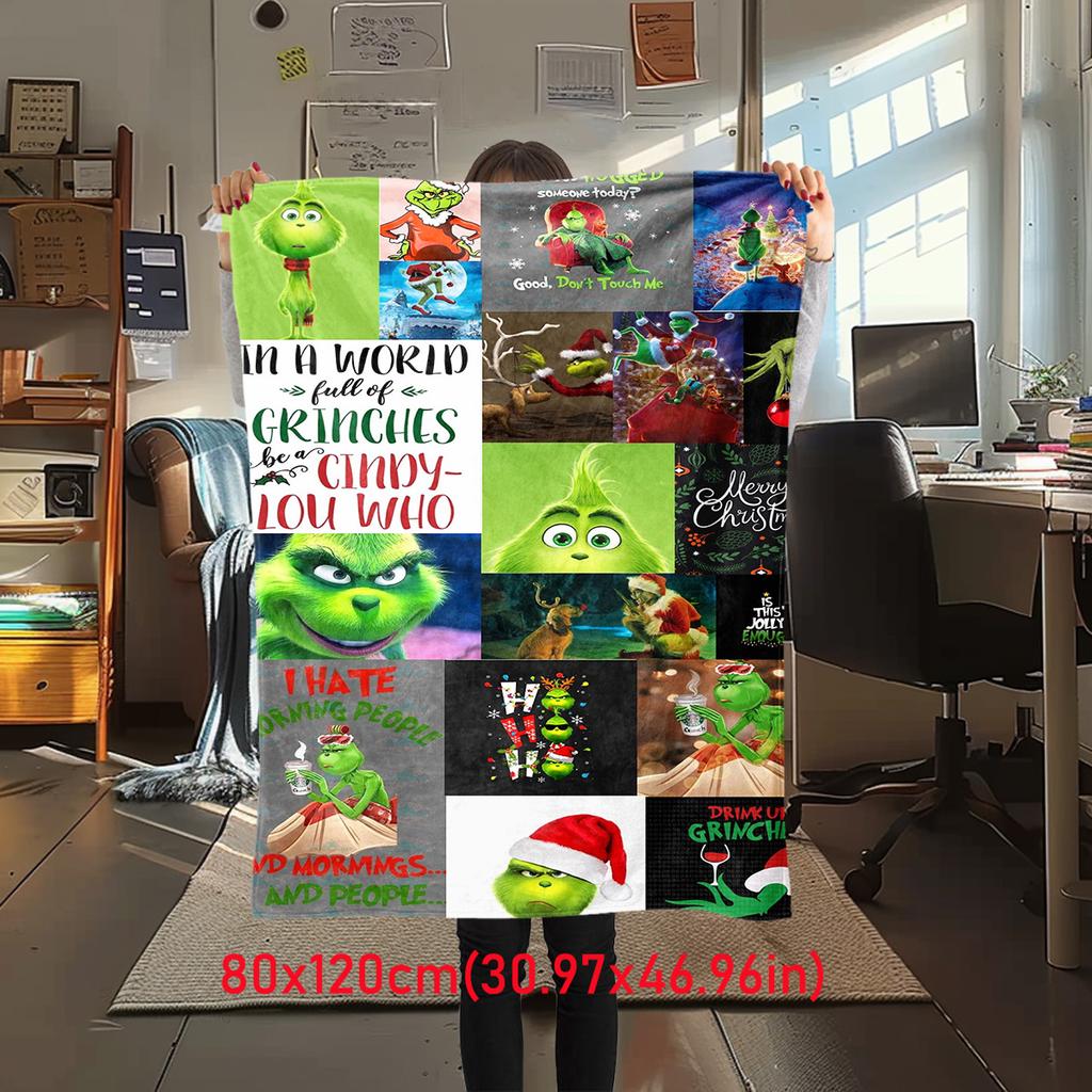 Christmas Gift Comedy Movie How the Grinch Stole Christmas Blanket Home Warming, Four Season Bed Decoration Sofa Cover Flannel Throwing Blanket K13