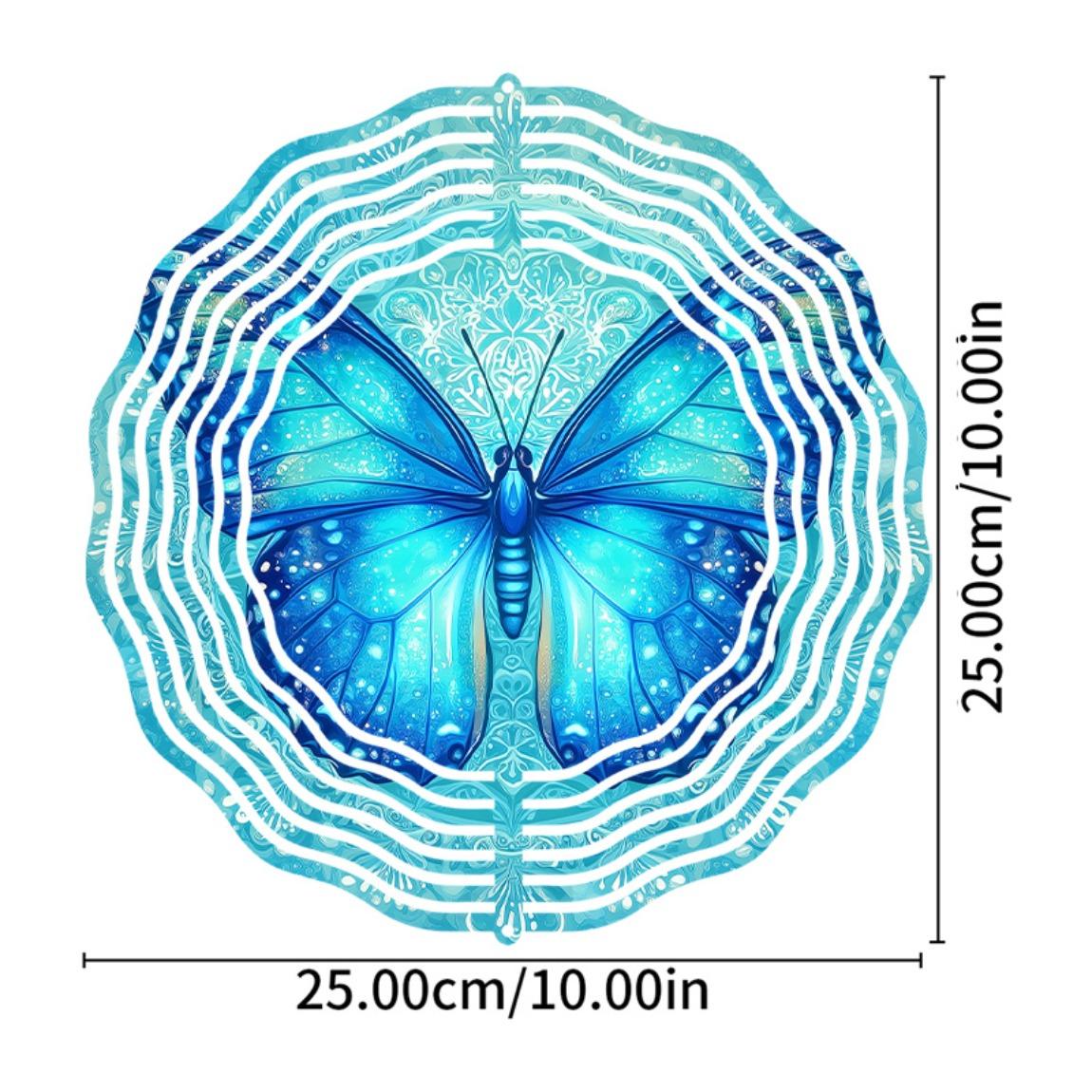 

10 Inch Metal Wind Chime with 360 Degree Rotating Blue Butterflies for Patio Balcony Garden Decoration No Electricity Needed 01A