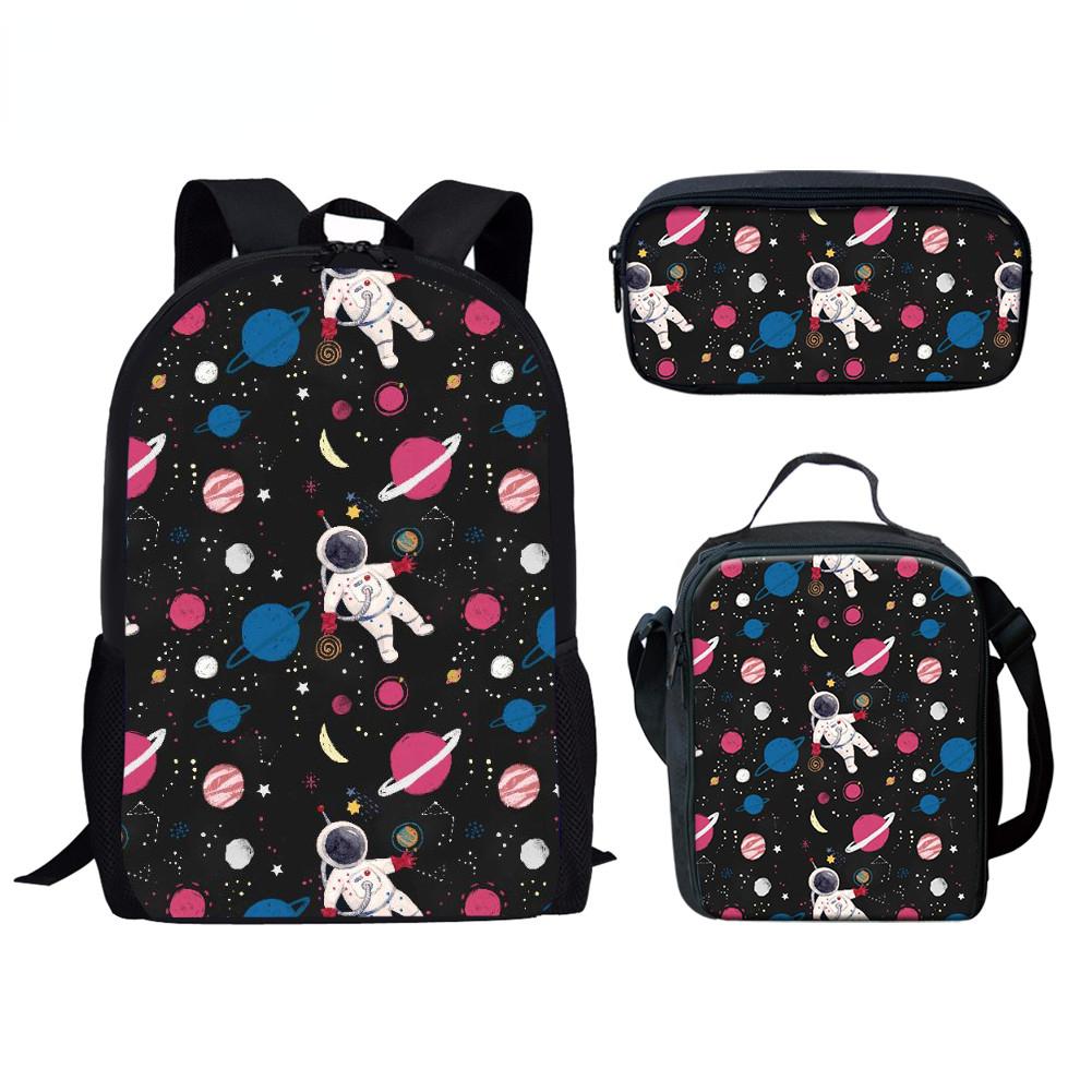 Classic Novelty Cool Fantasy Space Astronaut 3D Print 3pcs/Set Pupil School Bags Laptop Daypack Backpack Lunch Bag Pencil Case