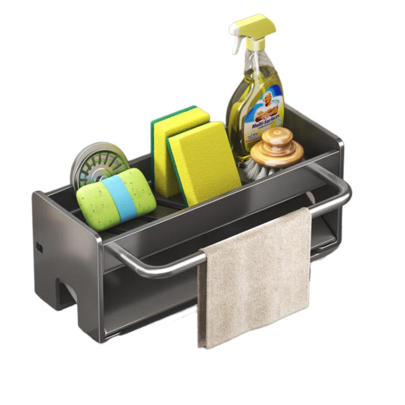 

YWEEL Kitchen Storage Rack, Dishcloth Organizer, Draining Rack, No-Drill Spice Rack, Sink Faucet Holder сірий