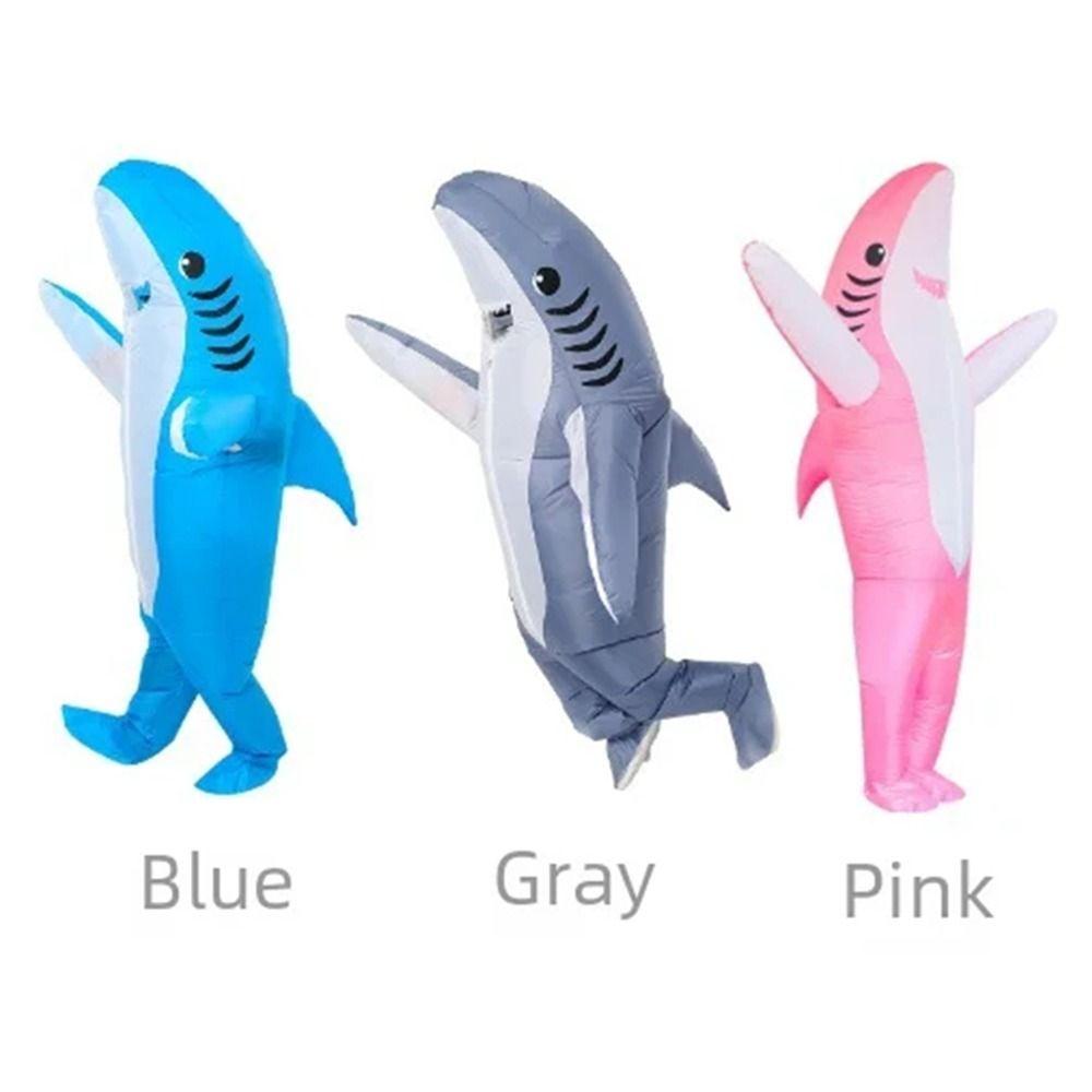 Full Body Jumpsuit Inflatable Shark Costume Cute Blow Up Shark Suit Halloween Costume  Kids/Adult