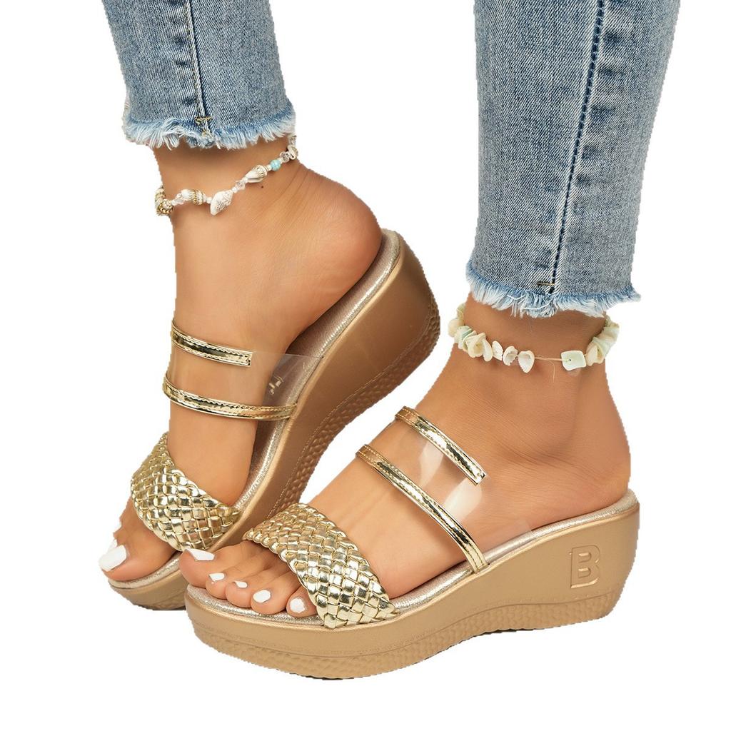 Fashion Women Wedges Slippers Luxury Platform Slippers Sexy Open Toe Women Shoes Fashion Shiny Beach High Heels Sandals Slides Women