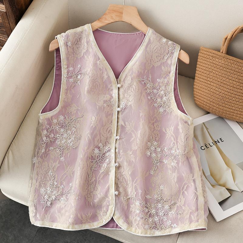 

Elegant Chinese-Style Embroidered Lace Vest for Women - 2026 Trendy Round Neck Design 2XL (recommended weight: 115-125 kg) фиолетовый