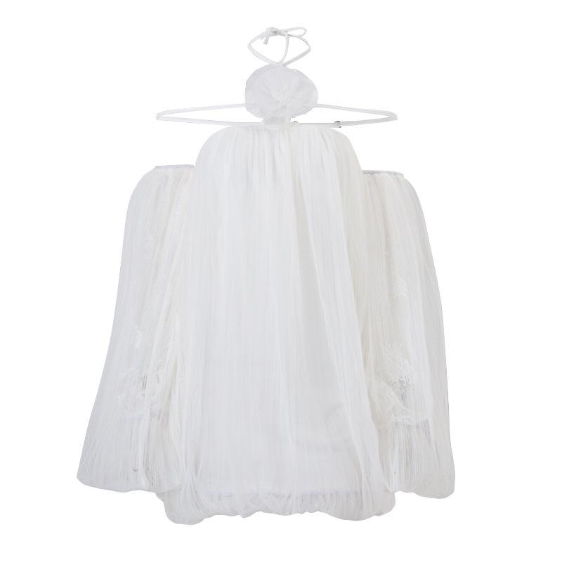 

European and American style winter new sexy celebrity flower fringed mesh neck off-the-shoulder lantern sleeve dress women S белый