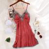 Sexy Ice Silk Sling Nightdress With Chest Pad Pajamas Ladies Silk Nightwear