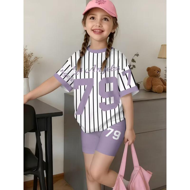 2-piece Summer Children's Casual Sports Trend 3D Pattern Printed Pattern Round Neck T-shirt and Shorts Set