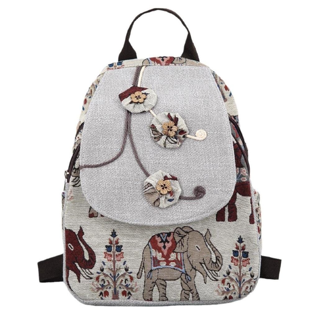 Women's Retro Canvas Floral Backpack - Lightweight, Handwoven & Versatile for College Students