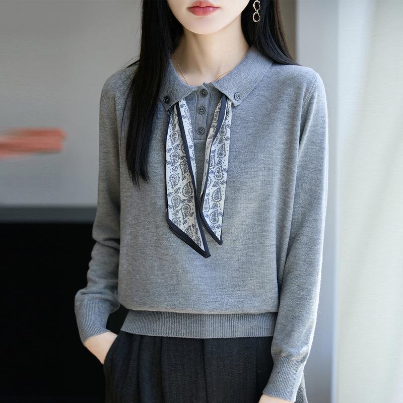 Silk Polo Collar Long Sleeve Shirt - 2025 Autumn Women's Wool Knitwear
