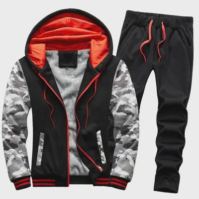 Heren Winter Dikke Fluwelen Camouflage Sport Trui Set, Plus Maat D66