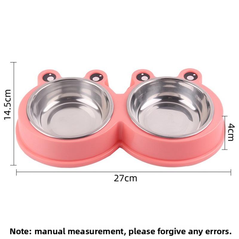 Pet Bowls, Plastic Cartoon Frogs, Double Bowls, Pet Stainless Steel Bowls, Pet Feeders, Cat Bowls, Dog Basins, Pet Supplies