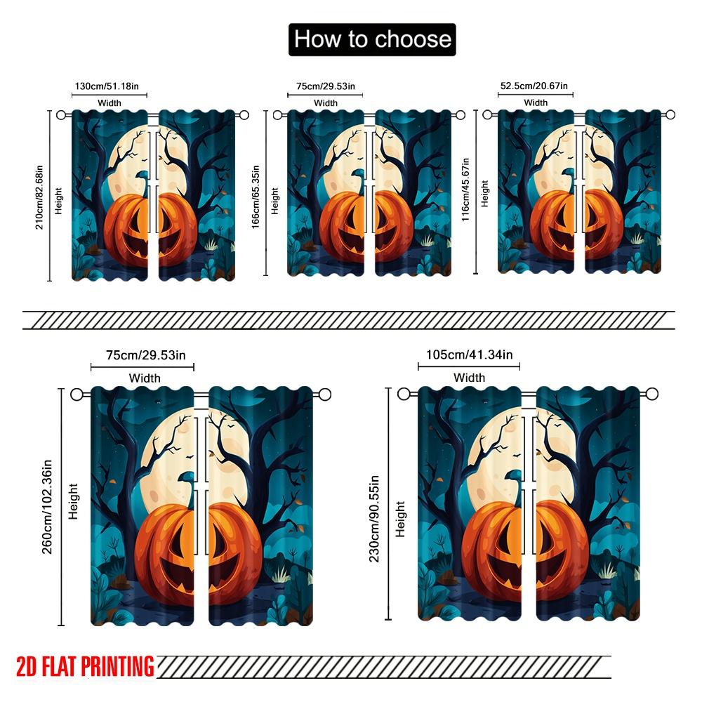 2pcs,2D Plane Printing Curtains Digital Printed Halloween Pumpkin (4) Versatile Durable Polyester (without Rod) Room Decor for