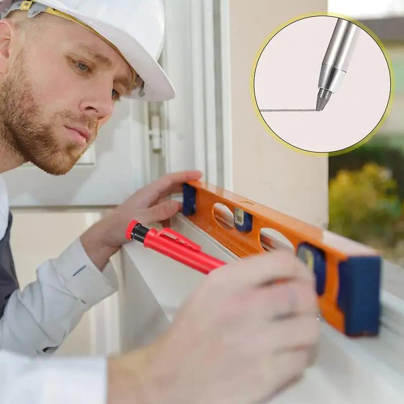 2.8mm Solid Carpenter Mechanical Pencil With Sharpener For Woodworking Construction Long Head Carpenter Pencil Stationery Tools