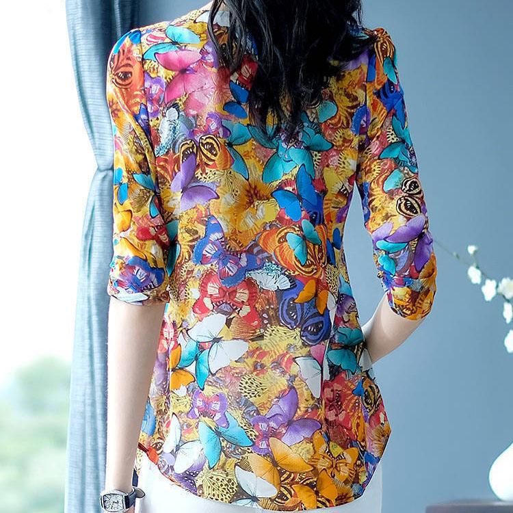 M-5XL Women's Spring and Summer Large Size Printing Tops Female Autumn Loose Casual Half Sleeve Blouses