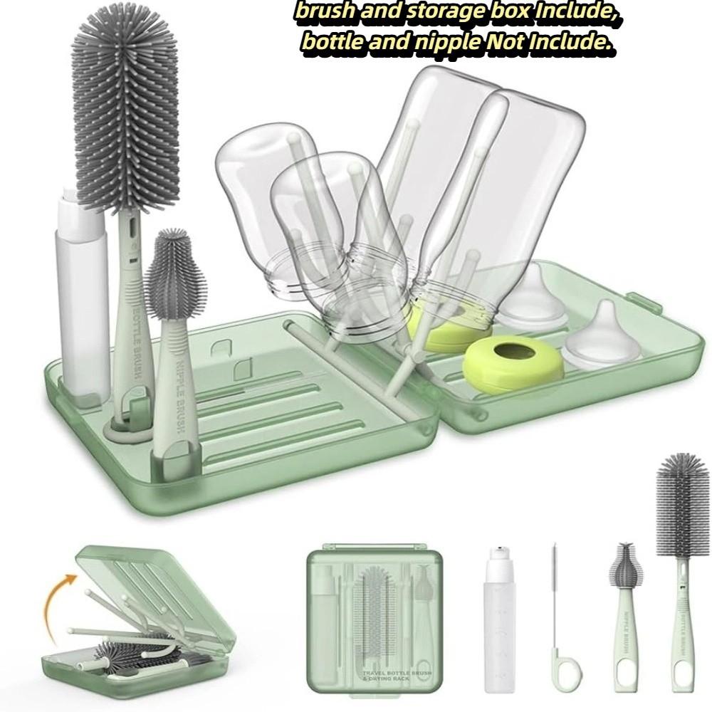 6 In 1 Set Bottle Cleaner Kit Compact Design Baby Bottle Brush Set Bottle Drying Rack  Baby Travel