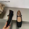 Fashion SUOJIALUN Spring New Women Flat Shoes Fashion Gold Ladies Soft Flat Heel Mary Jane Shoes Casual Outdoor Dress Ballerinas Shoes