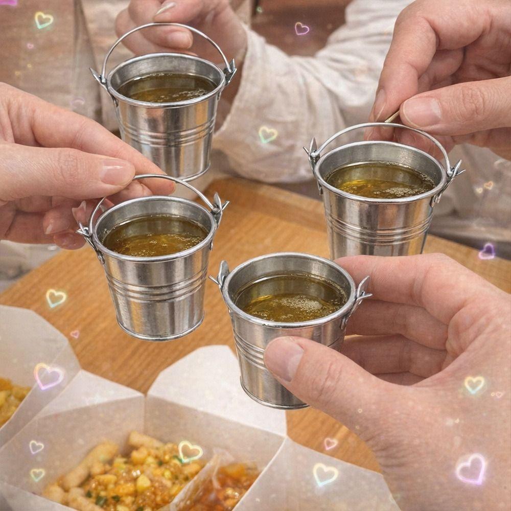 With Handle Bucket Shot Glass Portable Tiny Pail Cup Creative Metal Drinking Cup Bar